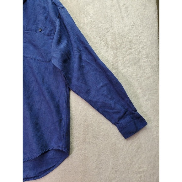Whipper In Shirt Men's Small Blue Linen Long Sleeve Pockets Collared Button Down - Picture 5 of 8
